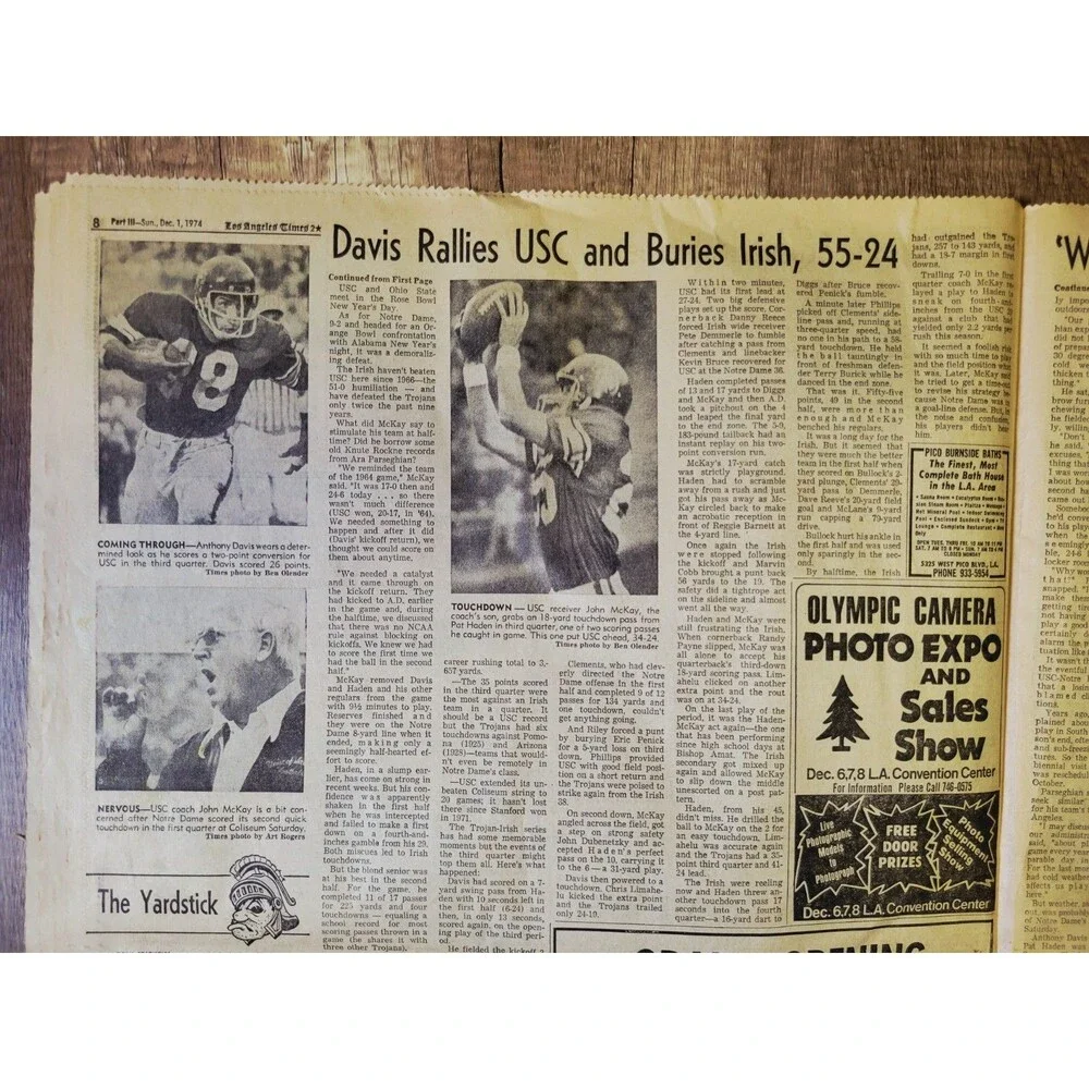 1974 Dec 1: LA Times Anthony Davis & USC 55-24 Rout of Irish! College Football
